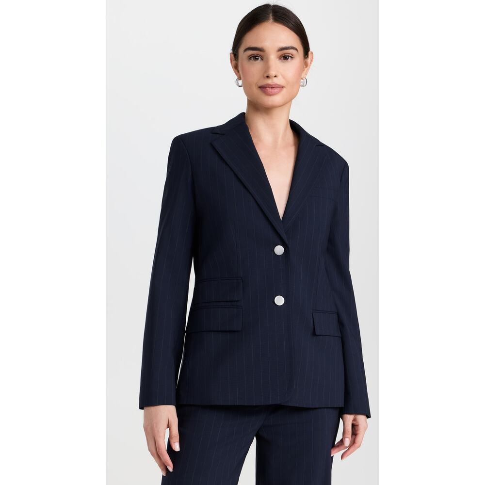 THEORY Tailor Blazer Pinstripe Navy Wool Jacket - Picture 2 of 16